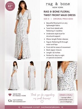 rag & bone White Floral Twist-Front Maxi Dress Size 8